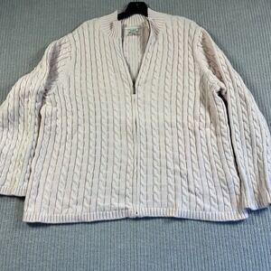 LL Bean Sweater Women's 3X Pale Pink Full Zip Cable Knit Cotton Jacket Preppy